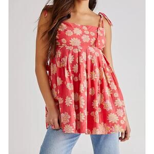Free People Molly Peasant Baby Doll Top Summer Womens Size XS Pink Yellow